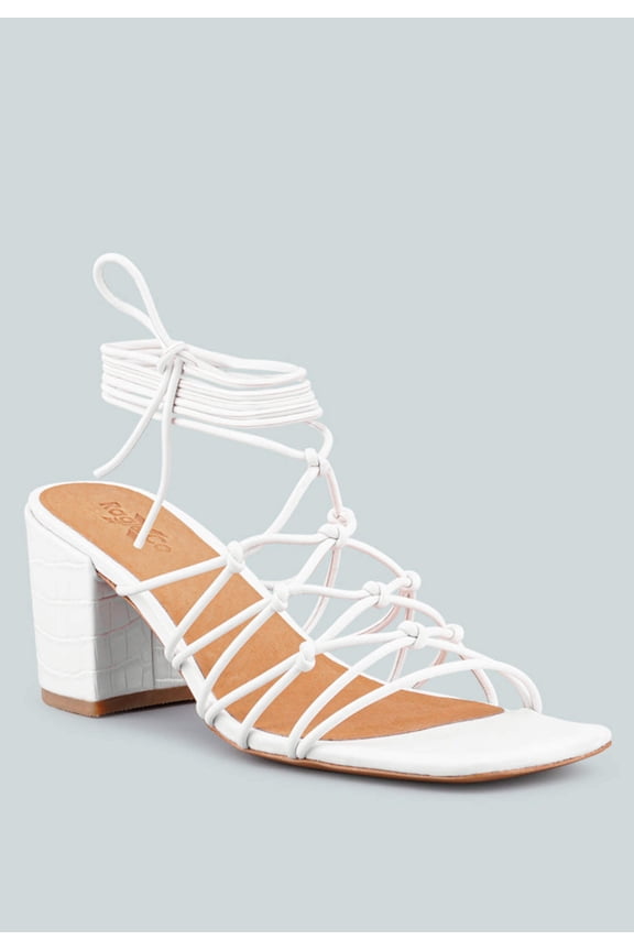 FONDA Croc Patterned White Handcrafted Lace Up Sandal
