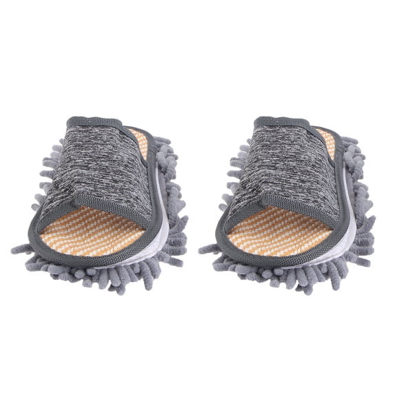 FONDOTIN 1 Pair Grey Straw Chenille Floor Dusting Slippers for Home Use Indoor Style 9 In