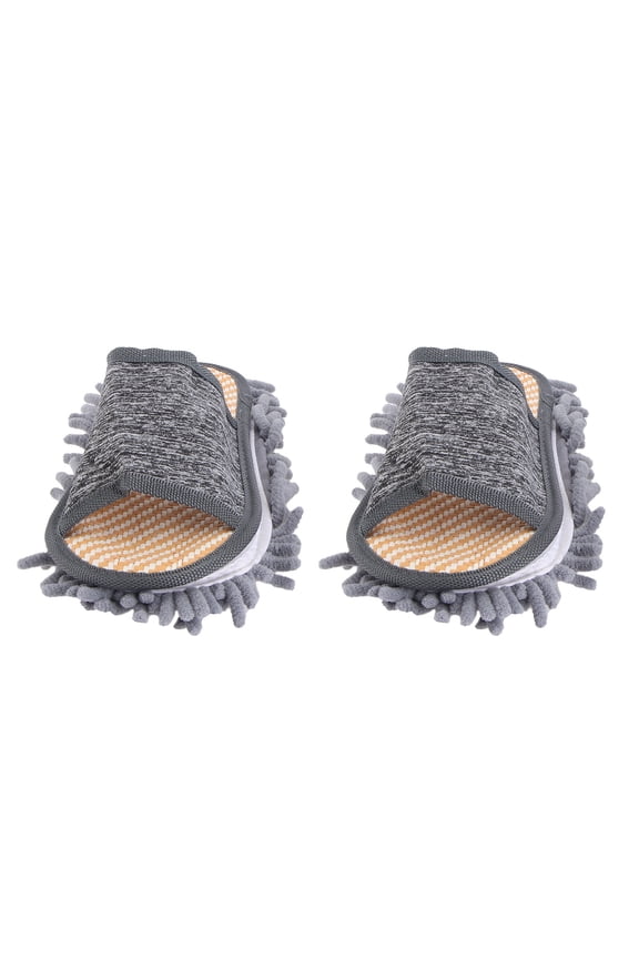 1 Pair Grey Straw Chenille Floor Dusting Slippers for Home Use Indoor Style 9 In