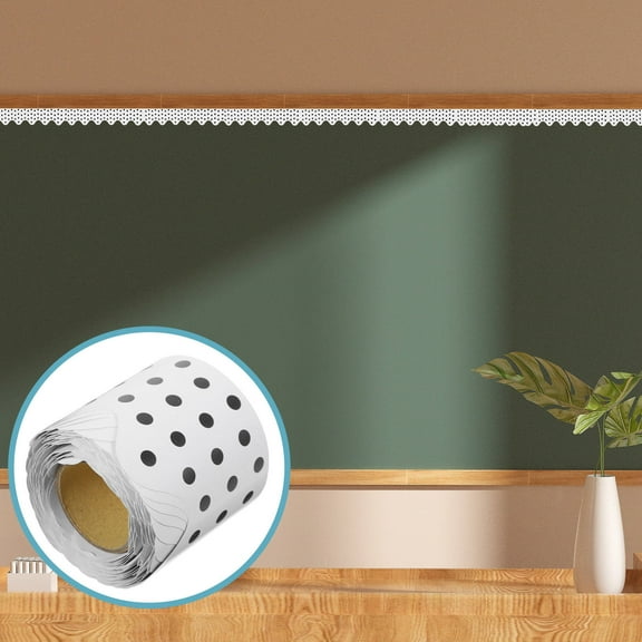 FONDOTIN 1 Roll Coated Paper Bulletin Board Background Paper for Party Accessories White with Black Dots Trim
