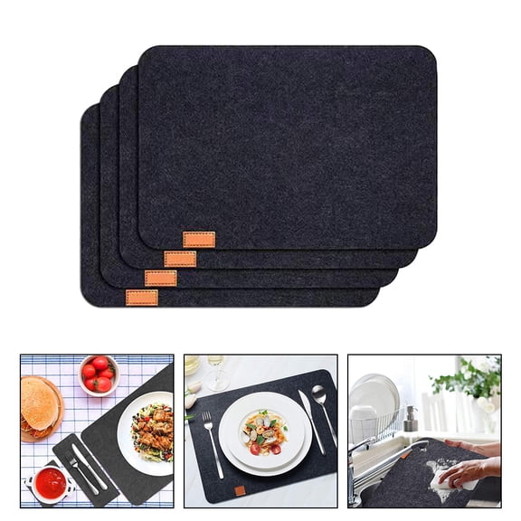FONDOTIN Black Felt Placemat Set of 1, Table Mat for Dining, Kitchen, and Home Decor
