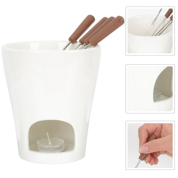 FONDOTIN Ceramic Melting Pot Set for Chocolate and Cheese Warmer, 13.5x11.8cm, Ideal for Fondue and Dessert Preparation