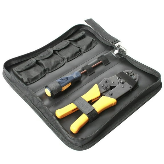 FONDOTIN Ratcheting Crimper Tool Kit with Steel Construction, Nylon Carry Bag, and Screwdriver for Electrical Work