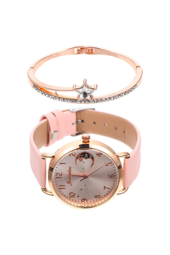 1 Set of Bracelet Decor Women Watch Pink Alloy Accessory for Parties