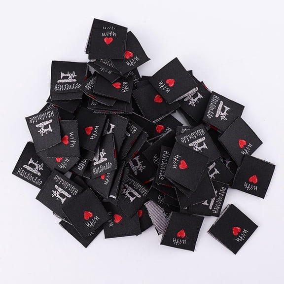 FONDOTIN 100 Pcs Black Handmade Cloth Sewing Labels Non-Fraying Tags for Clothing and Accessories