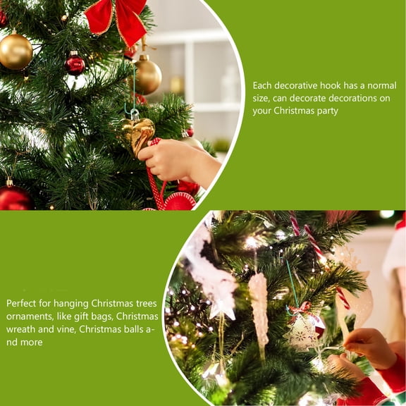 FONDOTIN 100pcs Green Iron Hanging Hooks for Christmas Ornaments, Compact Design for Holiday Decorations and Home Use