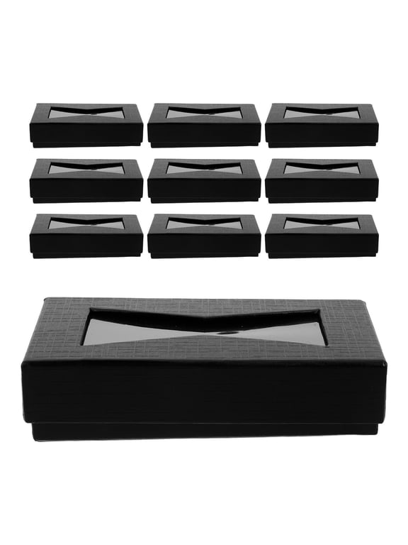 10Pcs Black Mens Bow Tie Storage Box with Clear Window Tie Holder Organizer