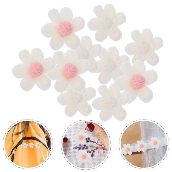 FONDOTIN 10Pcs Diy Clothing Patch White Woolen Yarn for Sewing Accessories and Decoration