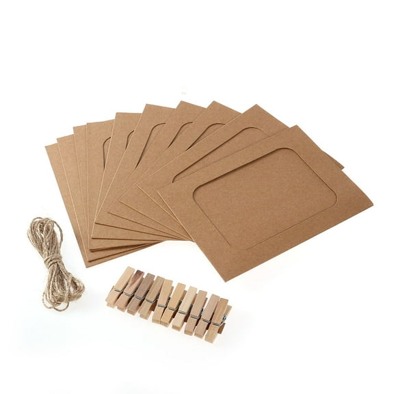 FONDOTIN 10Pcs Hanging Picture Frames Light Brown Paper For Display Photos 15.4X11.3X0.4In