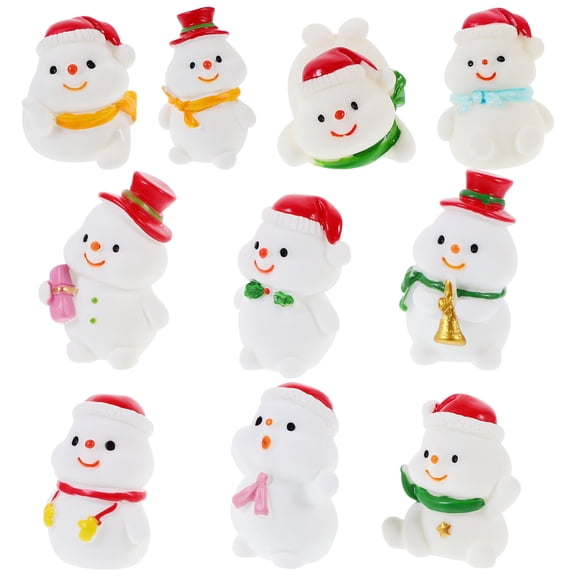 FONDOTIN 10Pcs Snowman Mini Figurines Assorted Color Resin Office Decoration for Christmas