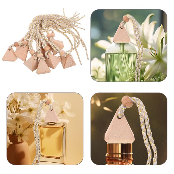 FONDOTIN 10pcs Triangle Perfume Bottle Caps Light Brown Wooden Aroma Diffuser For Car