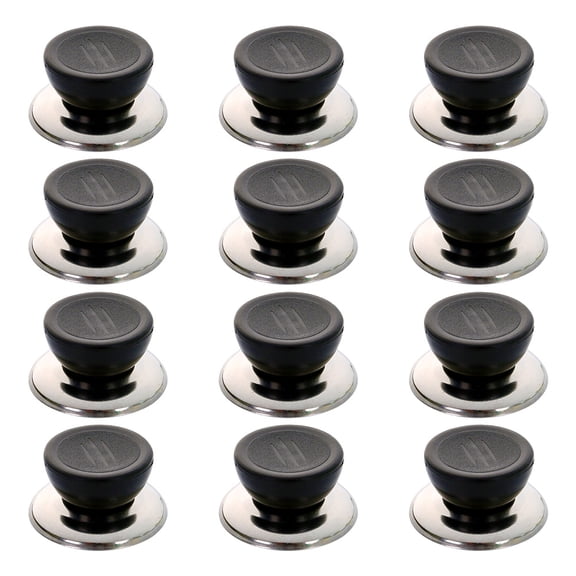 FONDOTIN 12Pcs Anti Scald Pot Lid Knobs Round Black Pan Cover Caps for Steamer and Woks