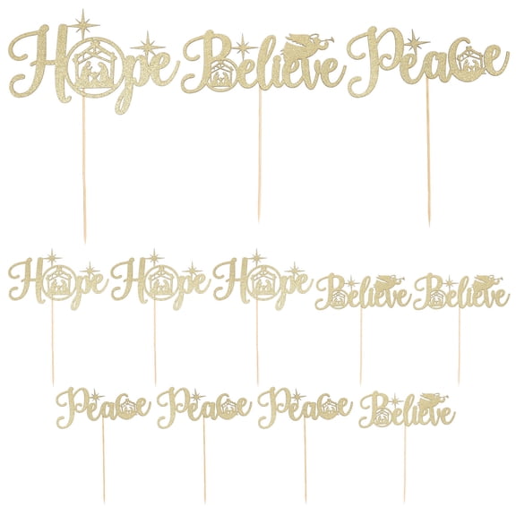 FONDOTIN 12Pcs Cake Decor Supply Merry Christmas Cake Toppers 300g Glitter Paper Decoration for Christmas Party