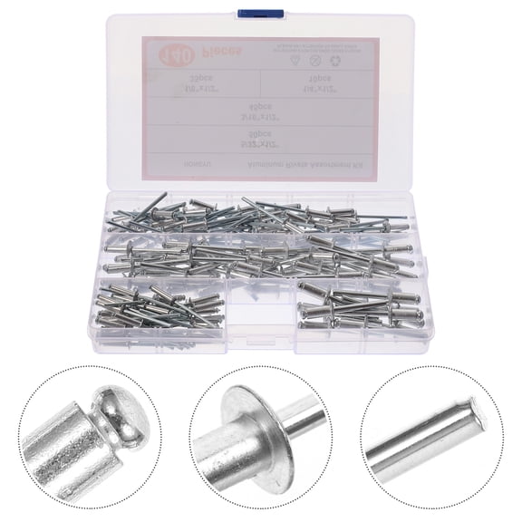 FONDOTIN 140Pcs Plated Silver Aluminum Pop Rivets Assortment for Door Gutter Repair and Patch
