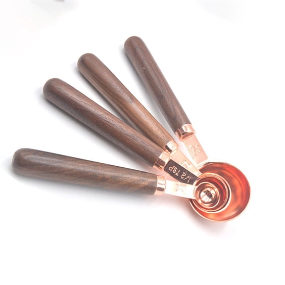 FONDOTIN 4-Piece Measuring Spoons Set with Colorful Wooden Handles for Accurate Baking and Cooking Measurements in Kitchen