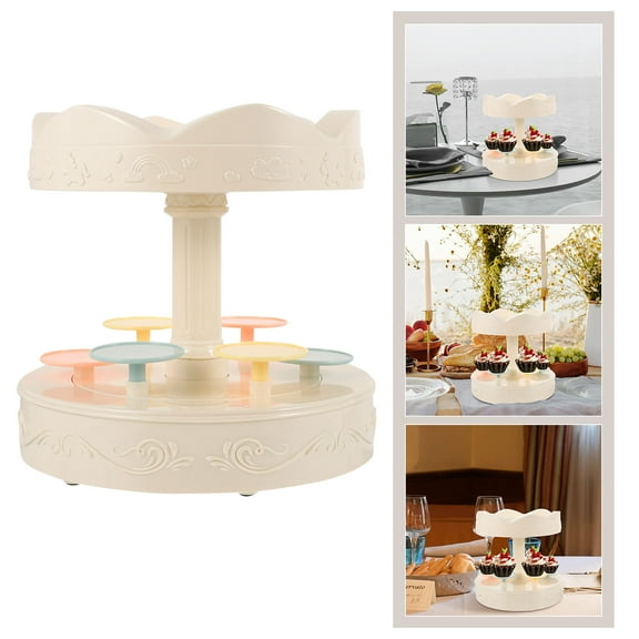 FONDOTIN Rotating Carousel Cupcake Display Revolving Carousel Cupcake Holder Multi Plastic 1Pcs