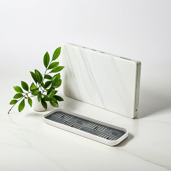 FONDOTIN 1Pack Grey Plastic Dish Drain Tray For Fruit Vegetable Draining And Tea Coffee Tray 11.8X3.6X1.1In