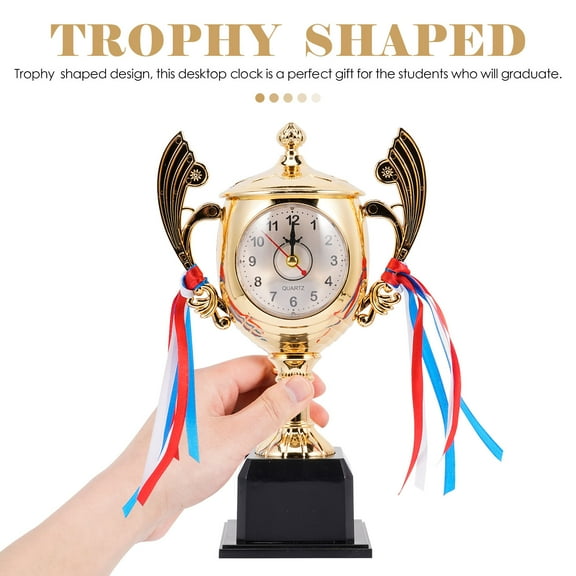 FONDOTIN Grad Students Clock Trophy Shaped Alarm Clock Golden ABS 1Pack 9.6x6.1in