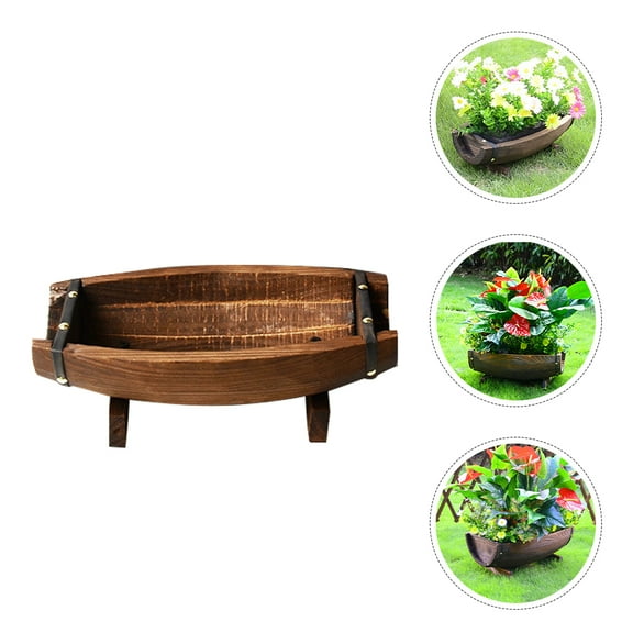 FONDOTIN Garden Decor Wood Half Barrel Planter Wooden 1Pack