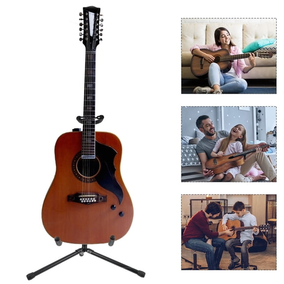 FONDOTIN 1Pc Black Portable Foldable Guitar Stand Vertical Display Bracket Sturdy Iron Frame