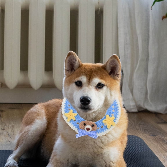 FONDOTIN 1Pc Breathable Blue Woolen Yarn Cat Collar Knitted Pet Neckwear Adjustable Cozy Fit