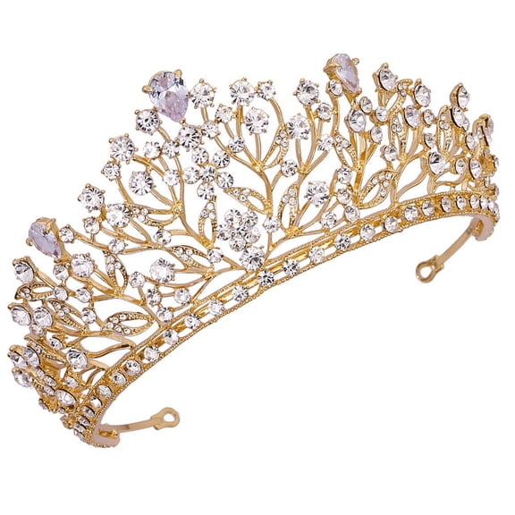 FONDOTIN 1Pc Wedding Headdress Bride Hair Decor Golden Crown with Shiny Zirconia Embellishments