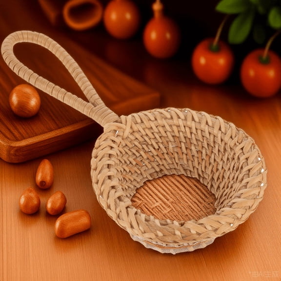 FONDOTIN 1Pc Stylish Brown Rattan Tea Strainer Reusable Kitchen Gadget for Tea Ceremony