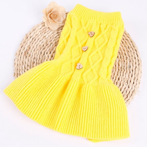 FONDOTIN Yellow Pet Wool Sweater Dress, Cozy and Stylish for Daily Wear and Holiday Celebrations, 1 Piece