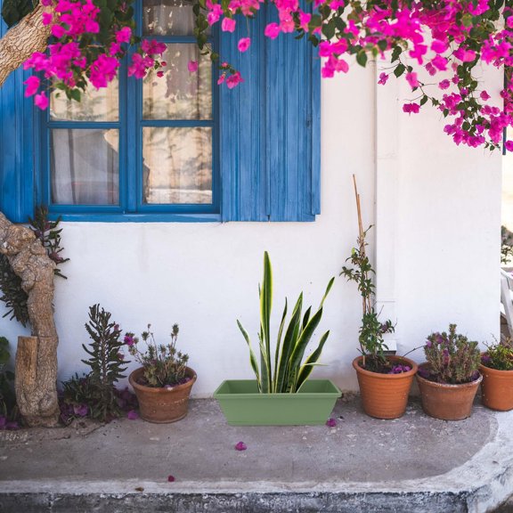 FONDOTIN 1Pc Green Resin Plant Basin Rectangular Flowerpot for Garden Plants with Breathable Design and Drainage Holes