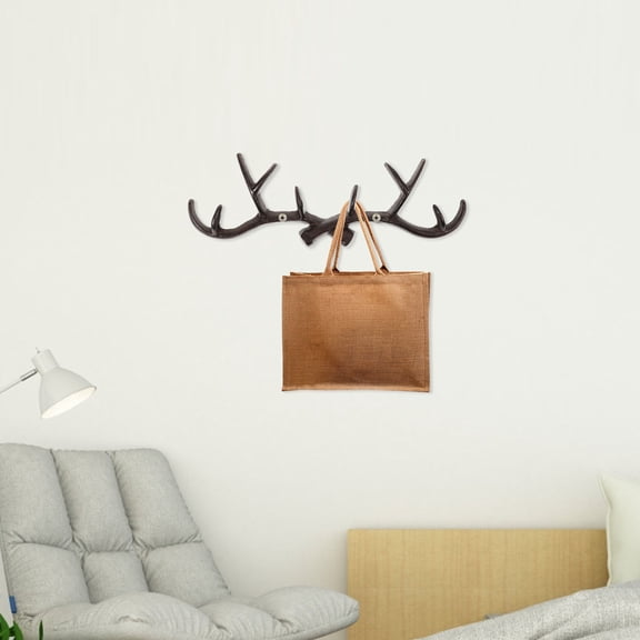 FONDOTIN 1Pc Multi Function Antler Wall Hook Iron Material Dark Brown Home Organizer