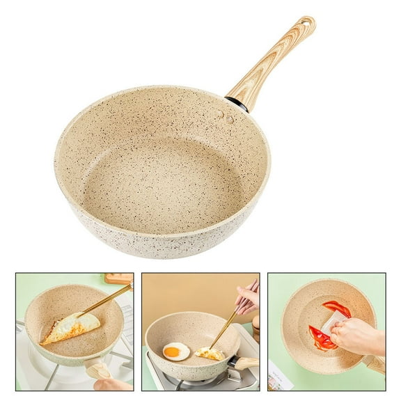 FONDOTIN 1Pc Beige Non-Stick Frying Pan for Kitchen Use Compatible with Gas Stove and Induction Cooker