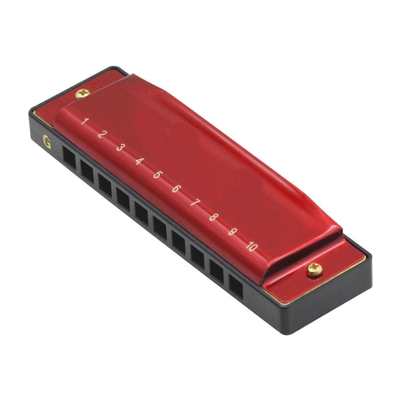 FONDOTIN Red Metal Harmonica in Key of G, 10-Hole Musical Instrument with Copper Cover