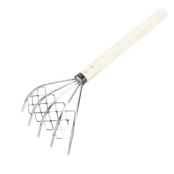 FONDOTIN 1Pc Heavy Duty Clam Rake with Wooden Handle and Net for Efficient Soil Loosening