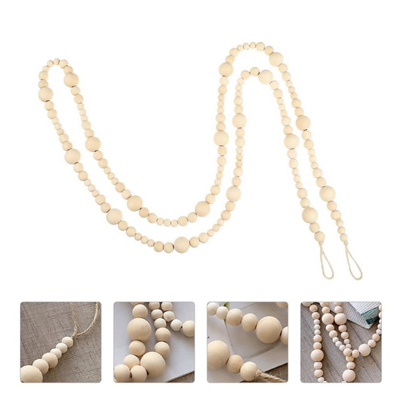 FONDOTIN 1Pc Wooden Bead String Rustic Style Beige Wooden and Hemp Rope Decor for Holiday Wall Decor