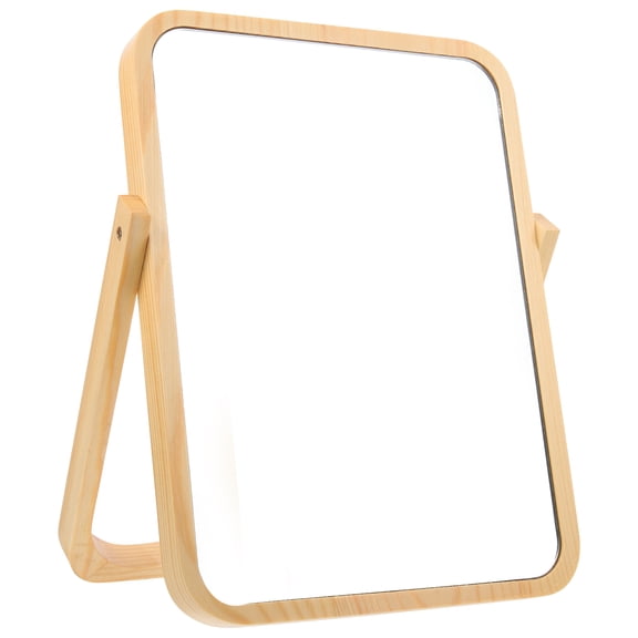 FONDOTIN Khaki Wooden Rotation Makeup Mirror for Home with High-Definition Surface