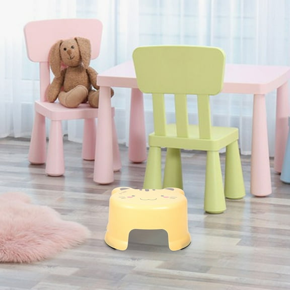 FONDOTIN Bathroom Step Stool Yellow Plastic Non-slip Heightening Kids Bath 1Pcs
