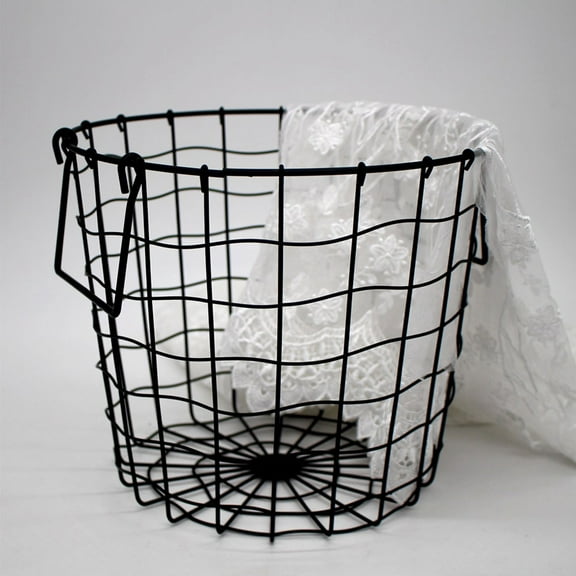 FONDOTIN 1Pcs Metal Wrought Iron Storage Basket Black 9.8x8.7x9.8in For Clothes Laundry Hamper Home Use