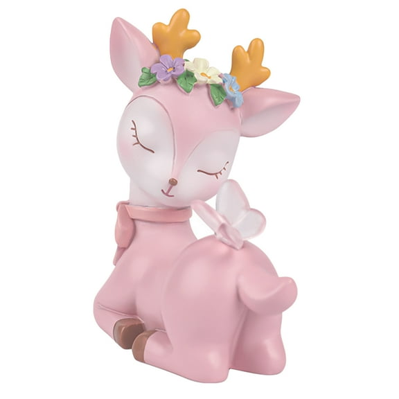 FONDOTIN 1Pcs Resin Figurines Decor Pink Deer Shape Cartoon Deer Figurines Home Office Car Cake Festival