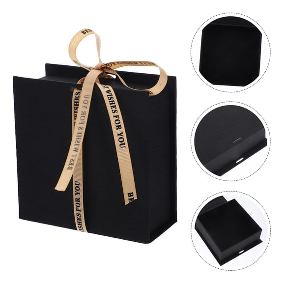 FONDOTIN Boxes With Lids present Packaging Box Black Paper 1Pack 4.9X4.9X2.1In
