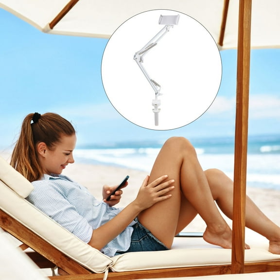 FONDOTIN 1Set Articulating Arm Phone Holder for Home Use Adjustable Size and Angle White Iron Plastic
