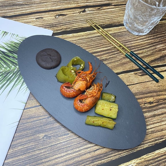 FONDOTIN 1Set Black Oval Dining Plate For Home Use Sushi Platter 30x15cm 11.8x5.9in