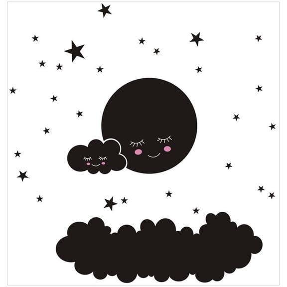 FONDOTIN 1Set Black PVC Wall Decal Featuring Moon Cloud and Star Design for Wall Decor