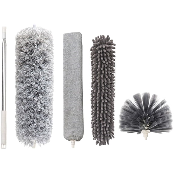 FONDOTIN 1Set Static Adsorption Microfiber Fan Duster with Pole for Ceiling and Outdoor Dust Removal