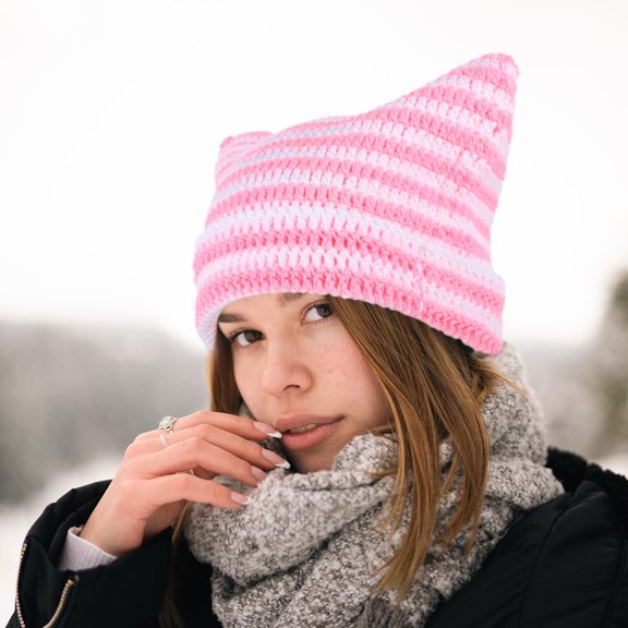 FONDOTIN 1Set Knit Hats for Women Featuring a Simple Weave and Cat Ears Design