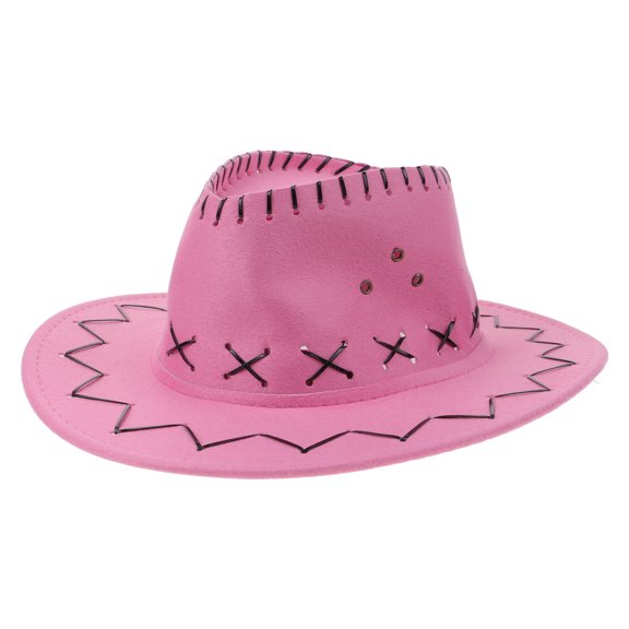 FONDOTIN 1Set Pink Cowboy Hat Polyester for Kids Western Style UV Protection Outdoor Activities