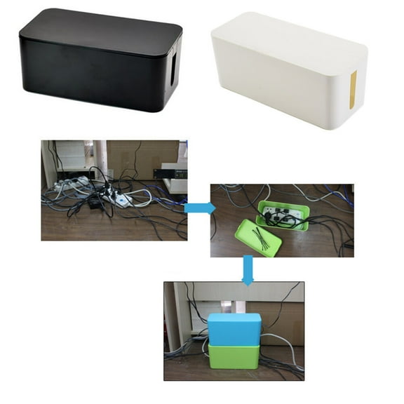 FONDOTIN Plastic Power Cord Storage Box for Organizing Power and Cables White
