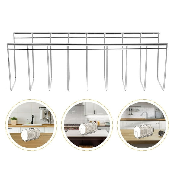 FONDOTIN 1Set Pots And Pan Organizer Dish Drying Rack Kitchen Storage Draining Silver Plate Holder