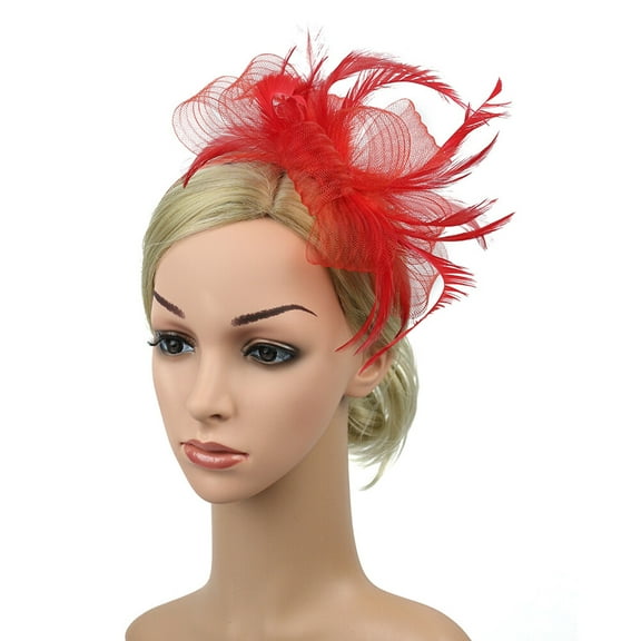 FONDOTIN 1Set Red Fascinator Hat with Artificial Plume for Tea Party and Cocktail Party Wear