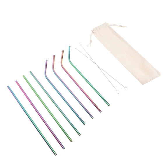 FONDOTIN Reusable Stainless Steel Drinking Straws Set with Cleaning Brushes, Assorted Colors for Home and Travel Use