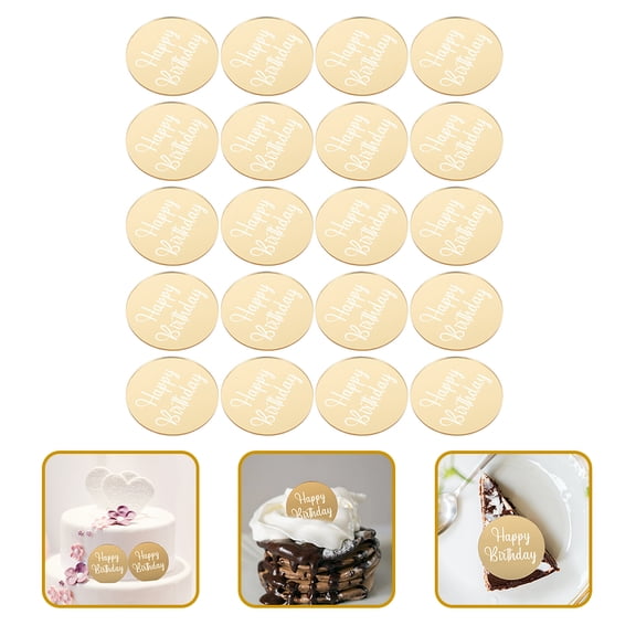 FONDOTIN 20Pcs Birthday Cake Toppers Golden Acrylic Cupcake Topper Decorations for Party Supplies